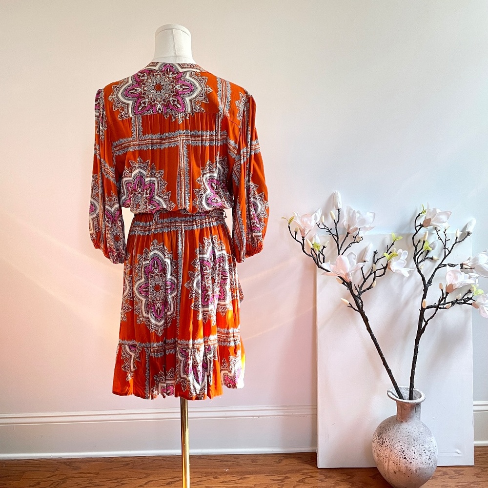 Porridge Anthropologie Boho Paisley Mini Dress S Tie Waist Festival Hippie Indie - Picture 6 of 13